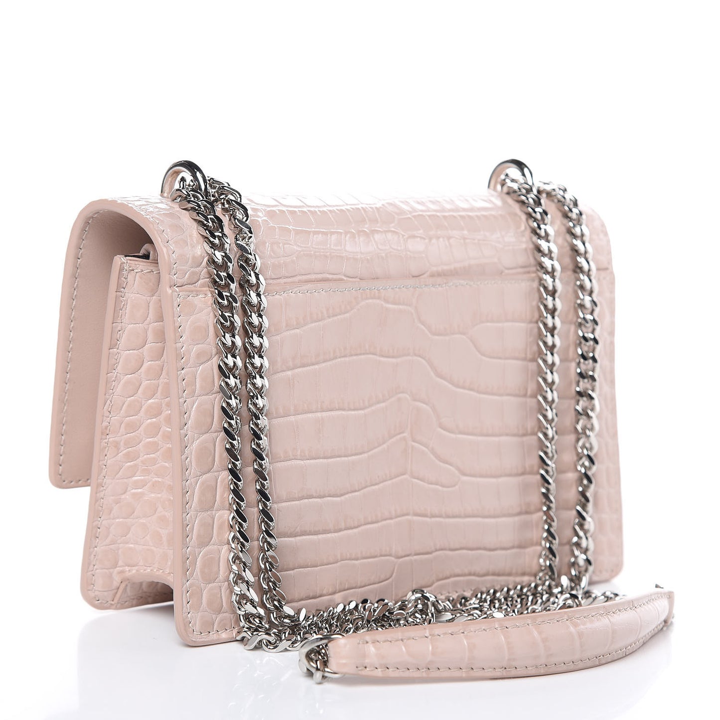 Calfskin Crocodile Embossed Monogram Sunset Chain Wallet Rose Antic
