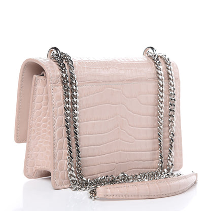 Saint Laurent Calfskin Crocodile Embossed Monogram Sunset Chain Wallet Rose Antic 3 of 9