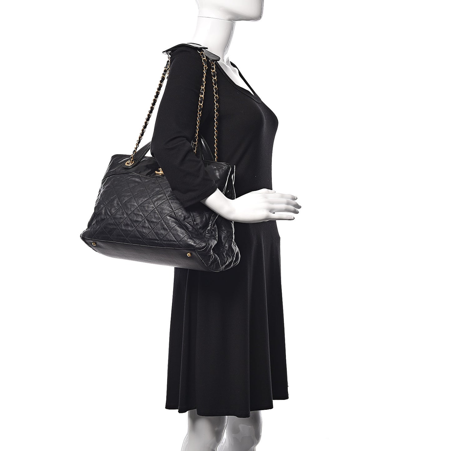 Iridescent Calfskin Large In the Mix Tote Black