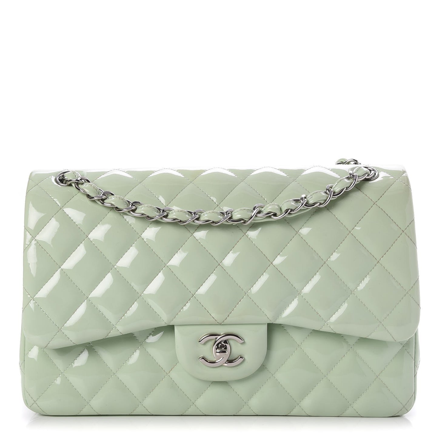 Patent Quilted Jumbo Double Flap Green