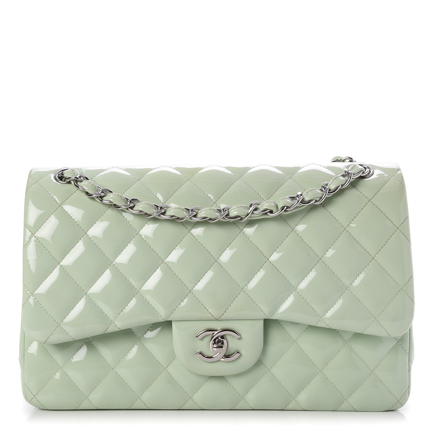 Chanel Patent Quilted Jumbo Double Flap Green 1 of 8