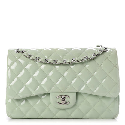 Chanel Patent Quilted Jumbo Double Flap Green 1 of 8