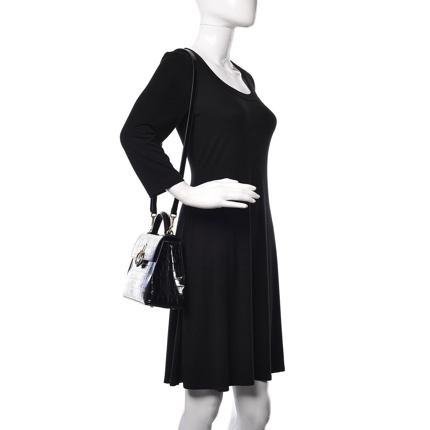Calfskin Crocodile Embossed Mini Seaton Black