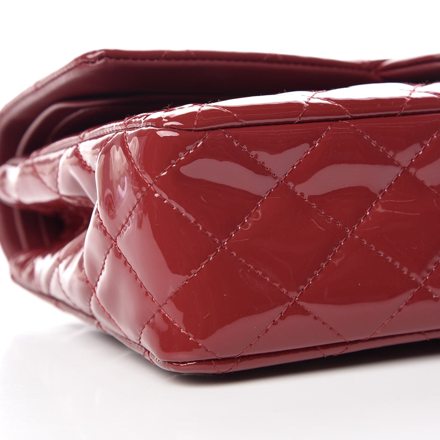 Patent Calfskin Quilted Medium Double Flap Burgundy