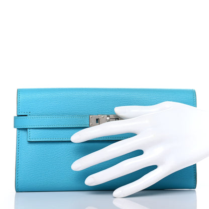 Hermes Chevre Mysore Kelly Longue Wallet Bleu Azteque 2 of 8