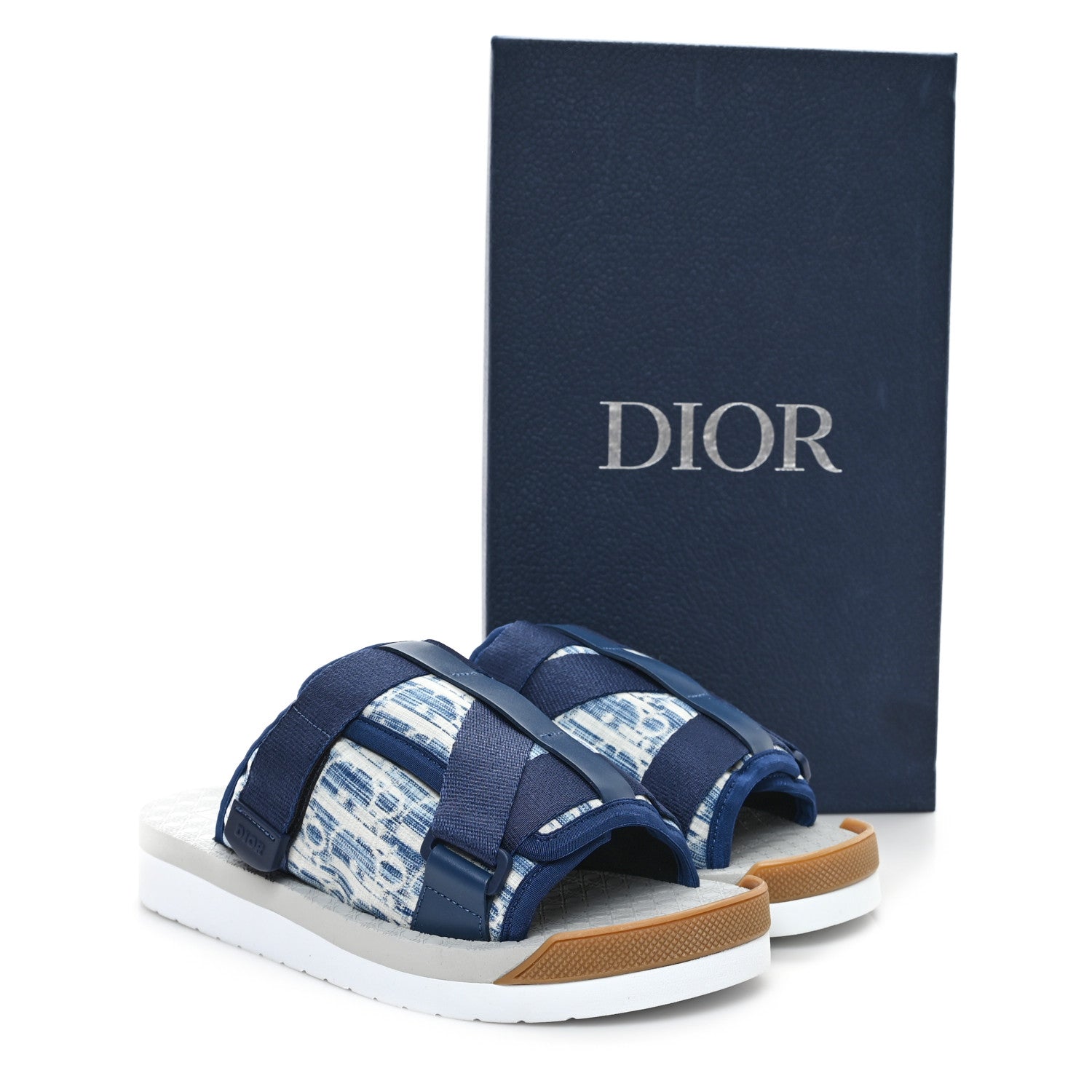 Christian Dior Oblique Jacquard Mens Alpha Sandals 40 Blue Denim