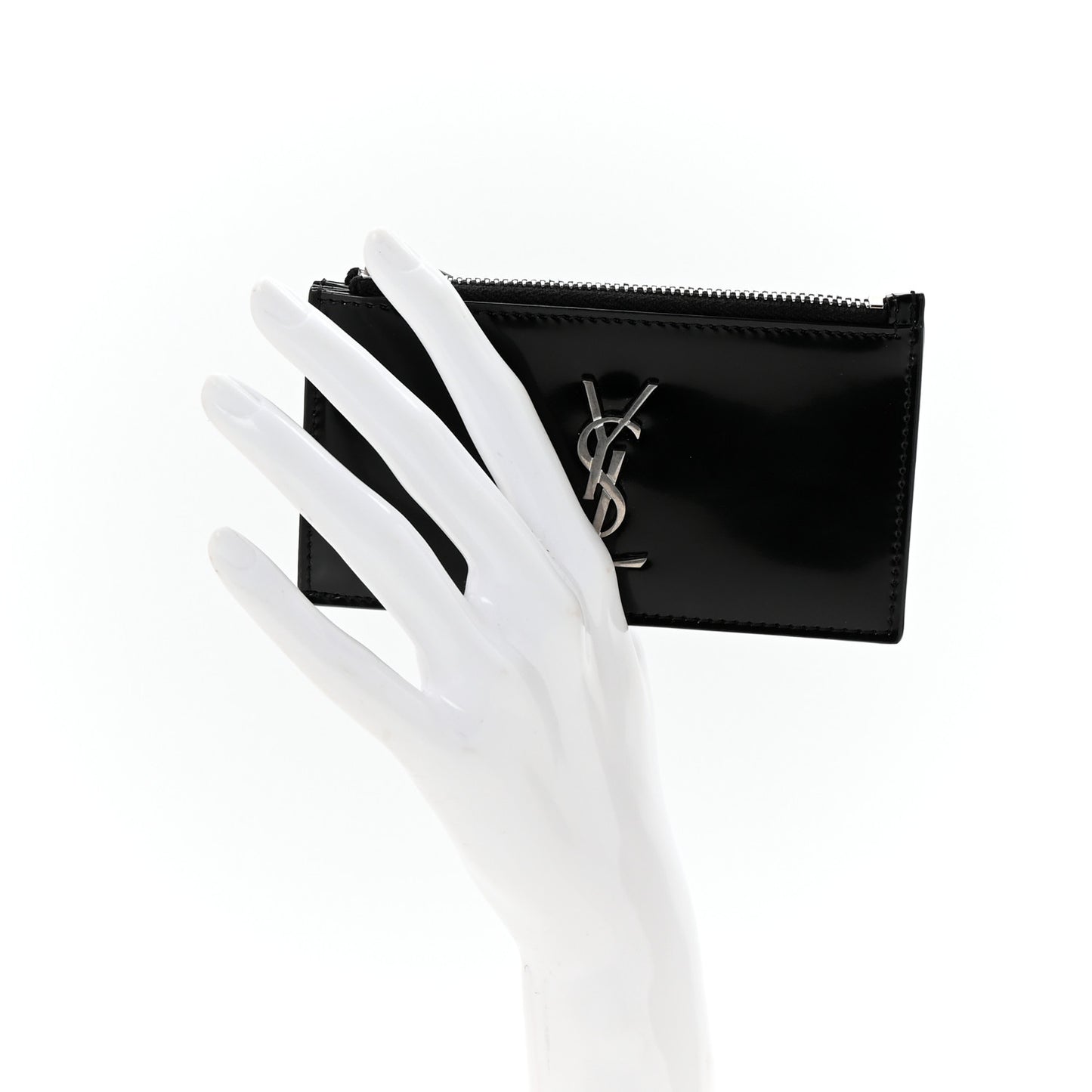 Shiny Calfskin Monogram Fragments Zippered Card Case Black