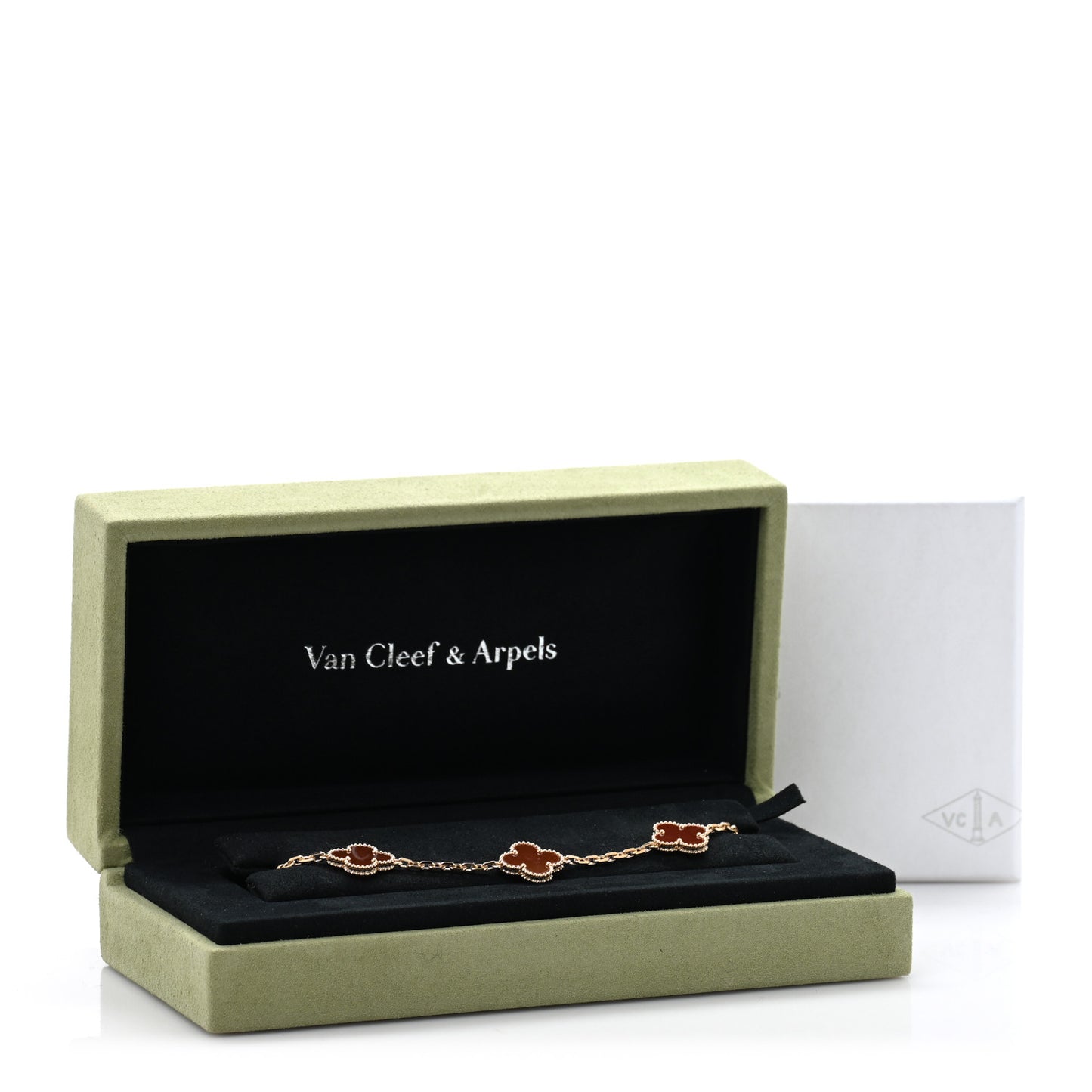 18K Yellow Gold Carnelian 5 Motifs Vintage Alhambra Bracelet