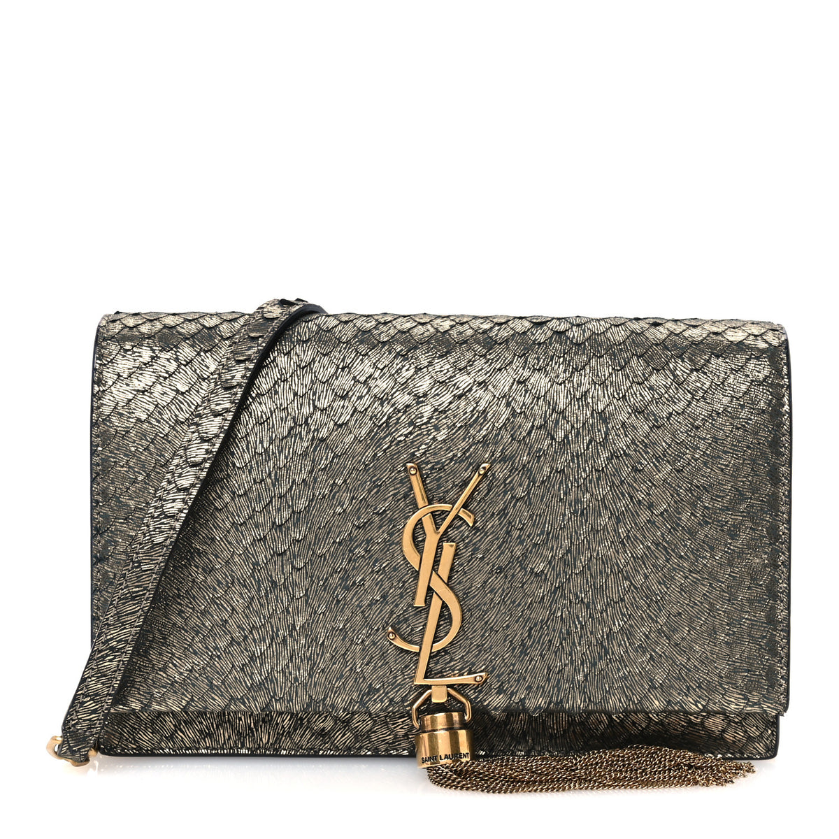 Saint Laurent Calfskin Python Embossed Classic Monogram Kate Tassel Chain Wallet Gold 1 of 10