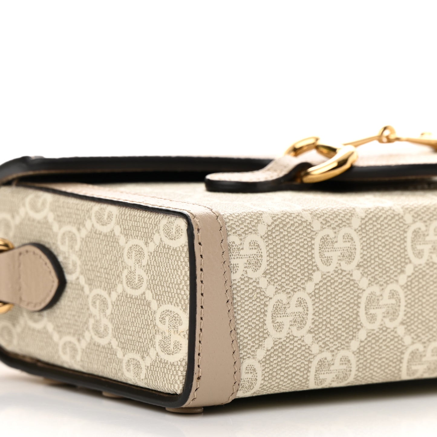 GG Supreme Monogram Textured Dollar Calfskin Mini Horsebit 1955 Shoulder Bag Beige Mystic White Oatmeal