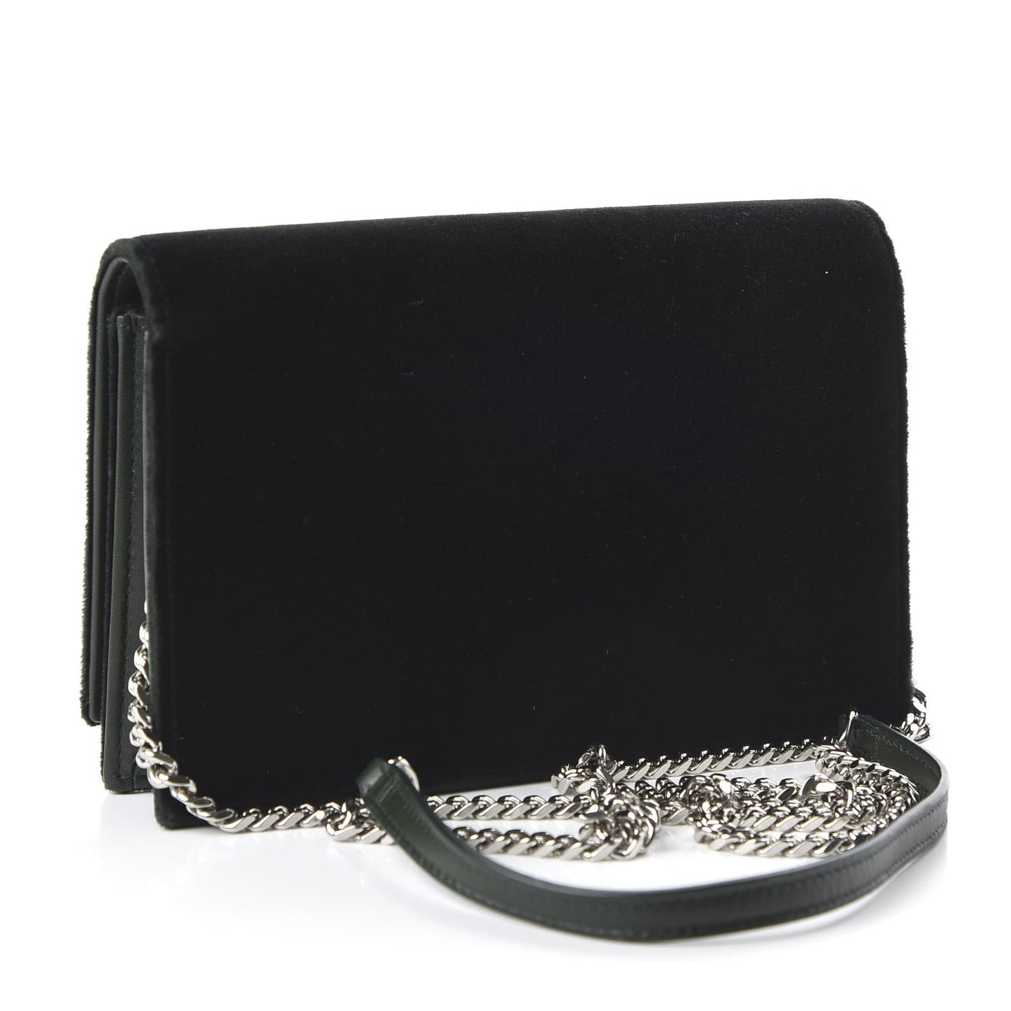 Velvet Crystal Monogram Kate Tassel Chain Wallet Green