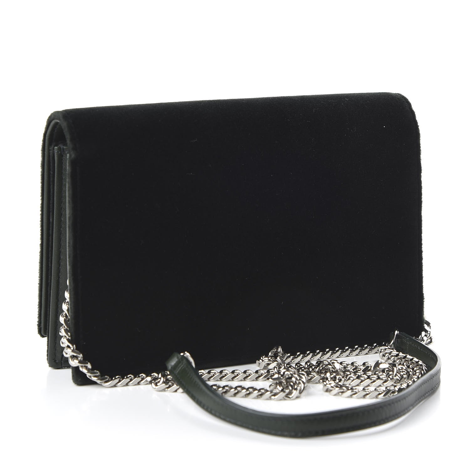 Saint Laurent Velvet Crystal Monogram Kate Tassel Chain Wallet Green 3 of 9