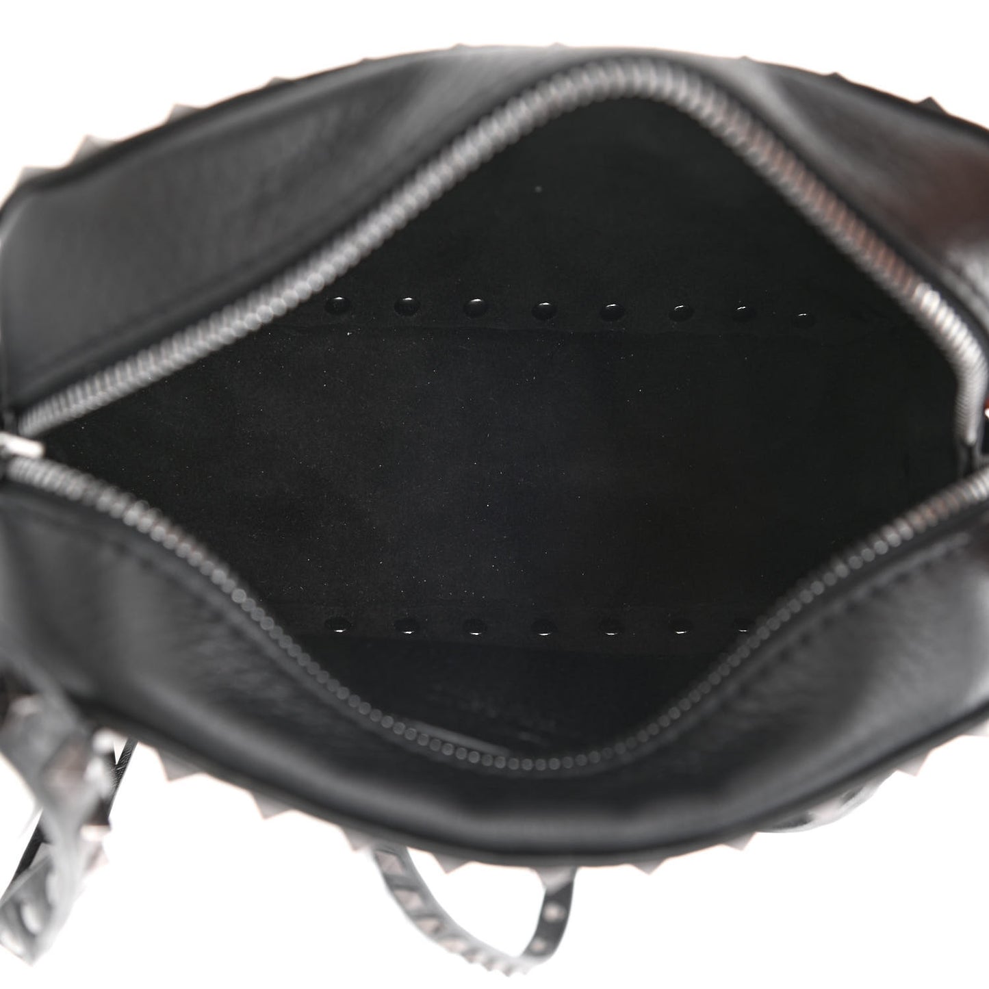 Pebbled Calfskin Rockstud Camera Crossbody Bag Black