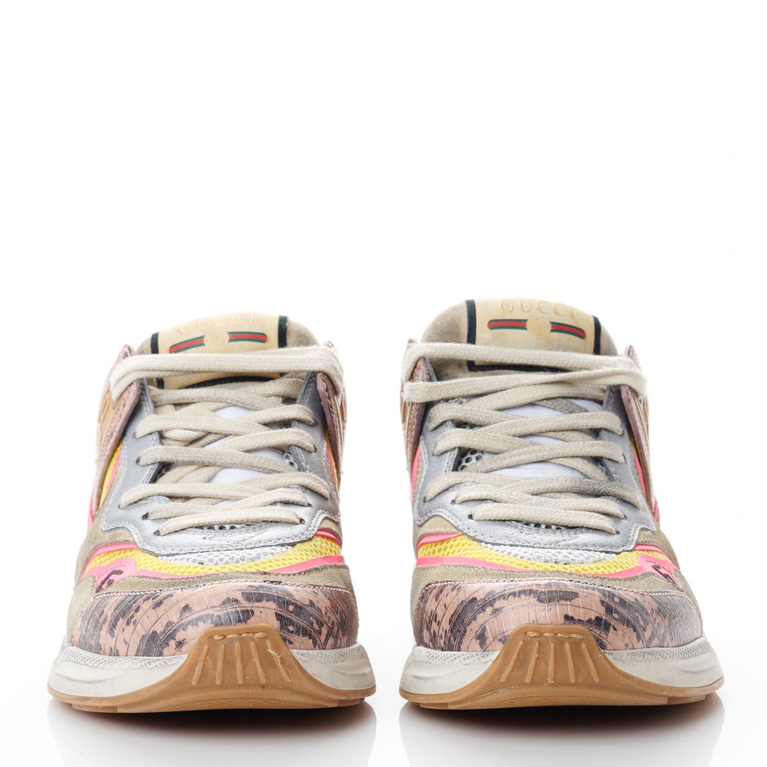 Gucci Suede Calfskin Tejus Printed Womens Ultrapace Sneakers 36 Pink Silver Oatmeal Yolk 2 of 7