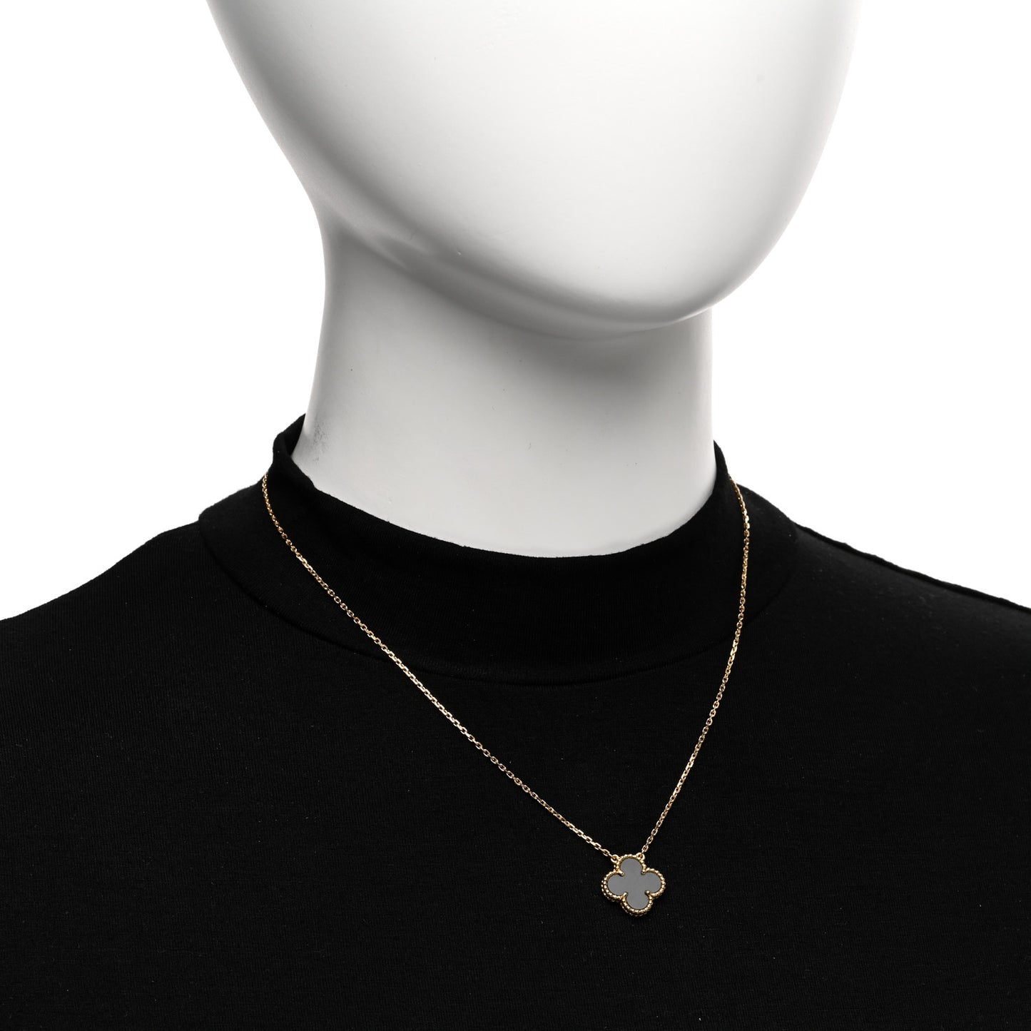 VAN CLEEF & ARPELS 18K Yellow Gold Black Onyx Vintage Alhambra Pendant Necklace