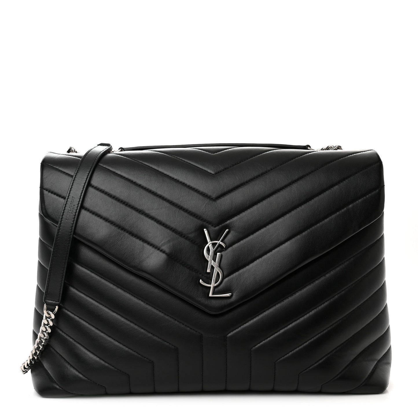 Calfskin Y Quilted Monogram Large Loulou Chain Satchel Black