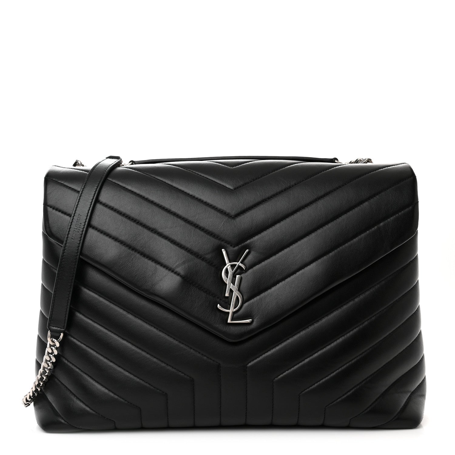 Saint Laurent Calfskin Y Quilted Monogram Large Loulou Chain Satchel Black 1 of 10