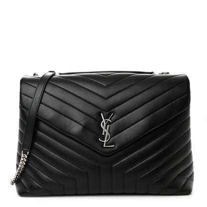Saint Laurent Calfskin Y Quilted Monogram Large Loulou Chain Satchel Black 1 of 10