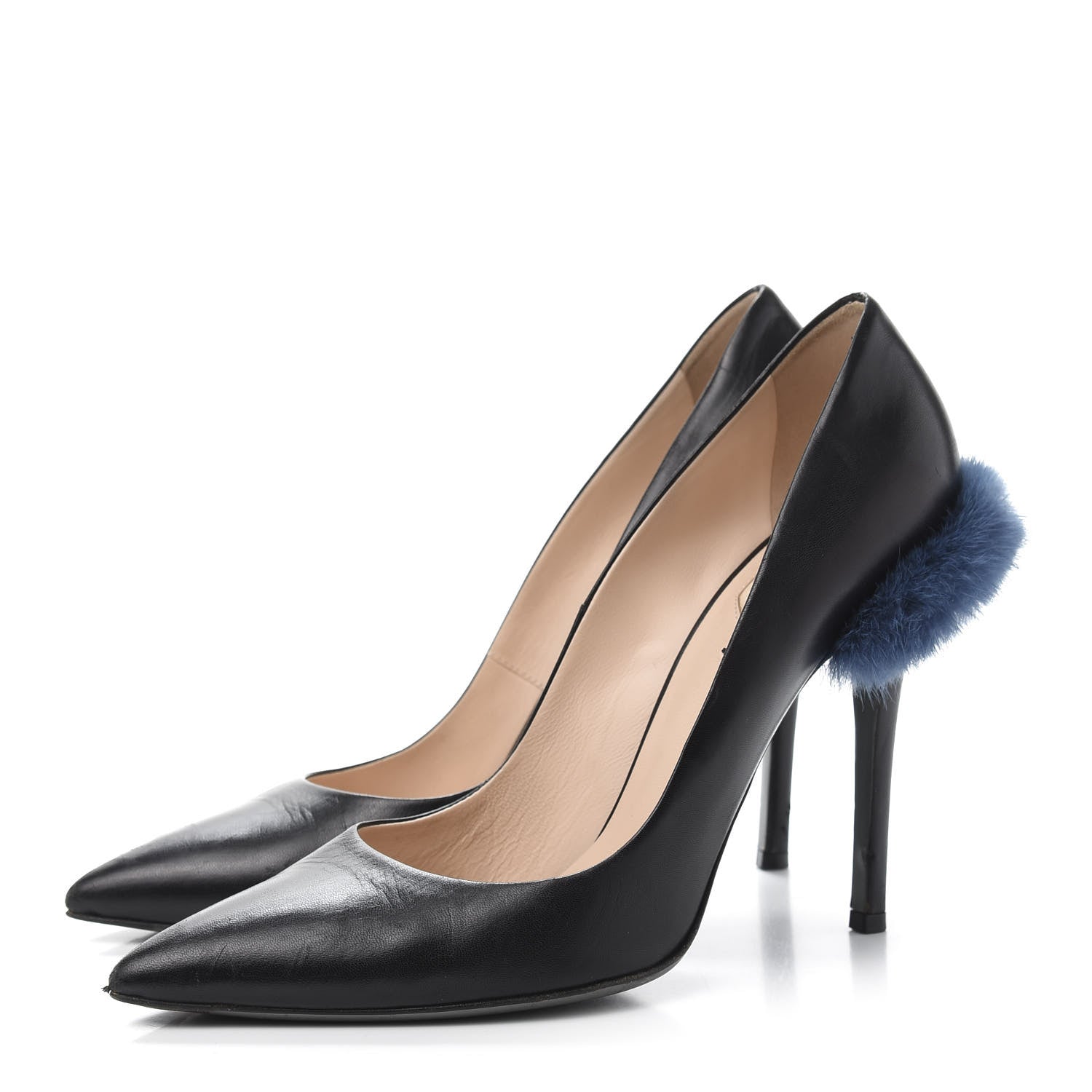 Fendi Calfskin Mink Fur Decollete Pumps 39.5 Black 3 of 10