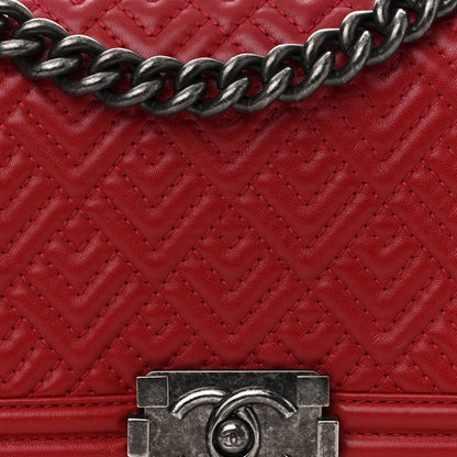 Chanel Lambskin Geometric Chevron Quilted Medium Boy Flap Red 8 of 10