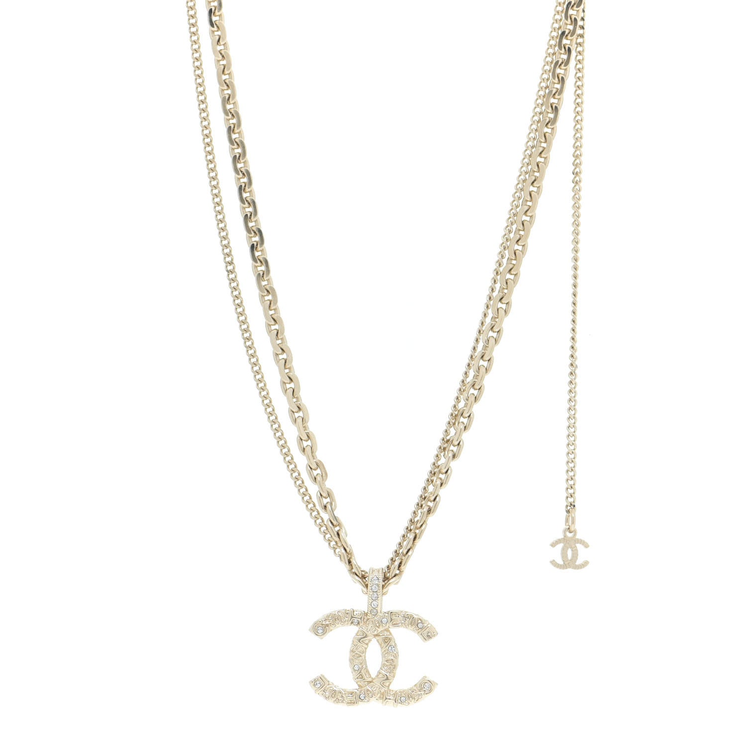 Chanel Crystal CC Multi Strand Chain Necklace Gold 1 of 6
