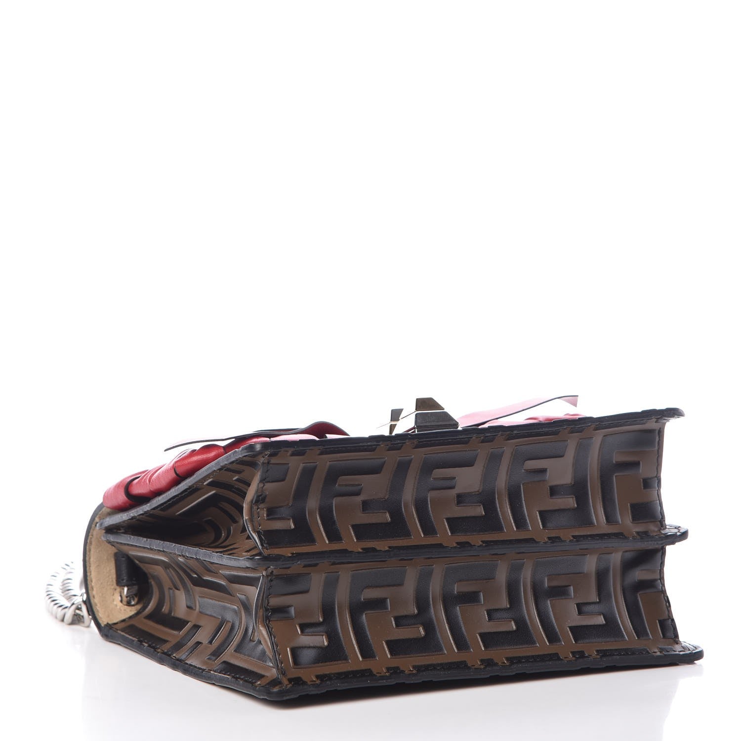 Fendi Vitello Shiny Nappa Bi-Color FF 1974 Lace Up Bow Embossed Small Kan I Shoulder Bag Maya Black Fragola 4 of 6