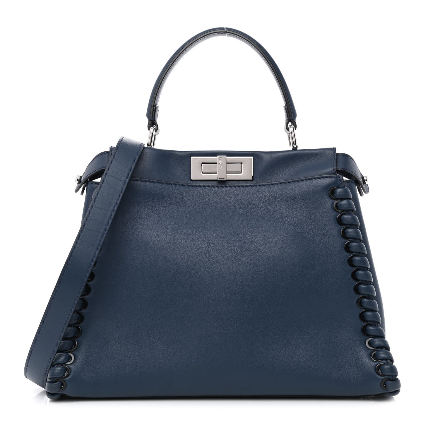 Calfskin Lace Up Medium Peekaboo Iconic Satchel Blue