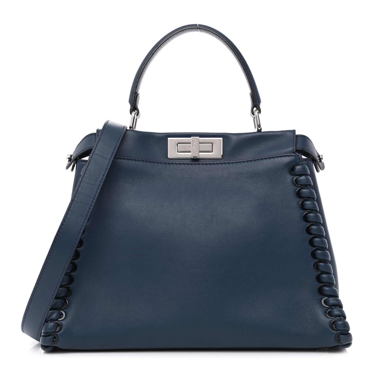 Fendi Calfskin Lace Up Medium Peekaboo Iconic Satchel Blue 1 of 13