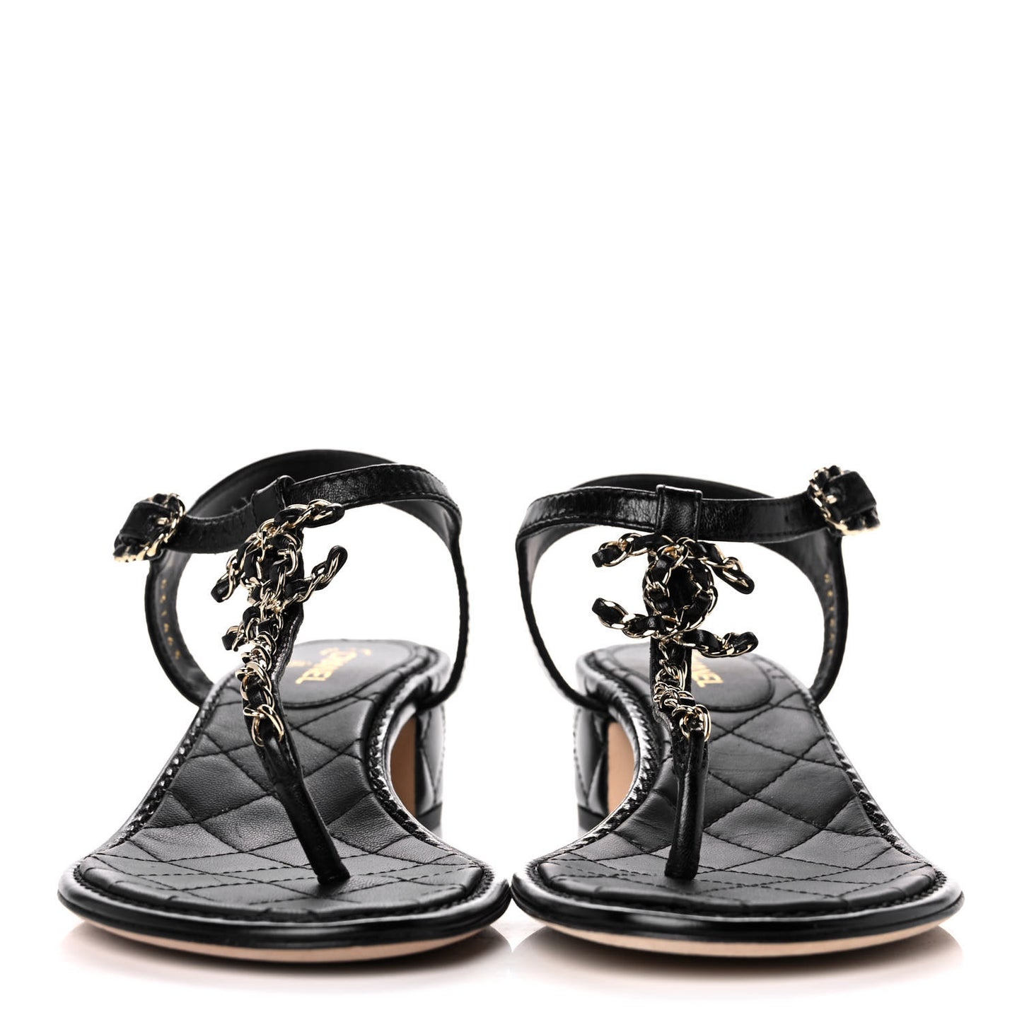 Goatskin Chain CC Logo Thong Sandals 38 Black