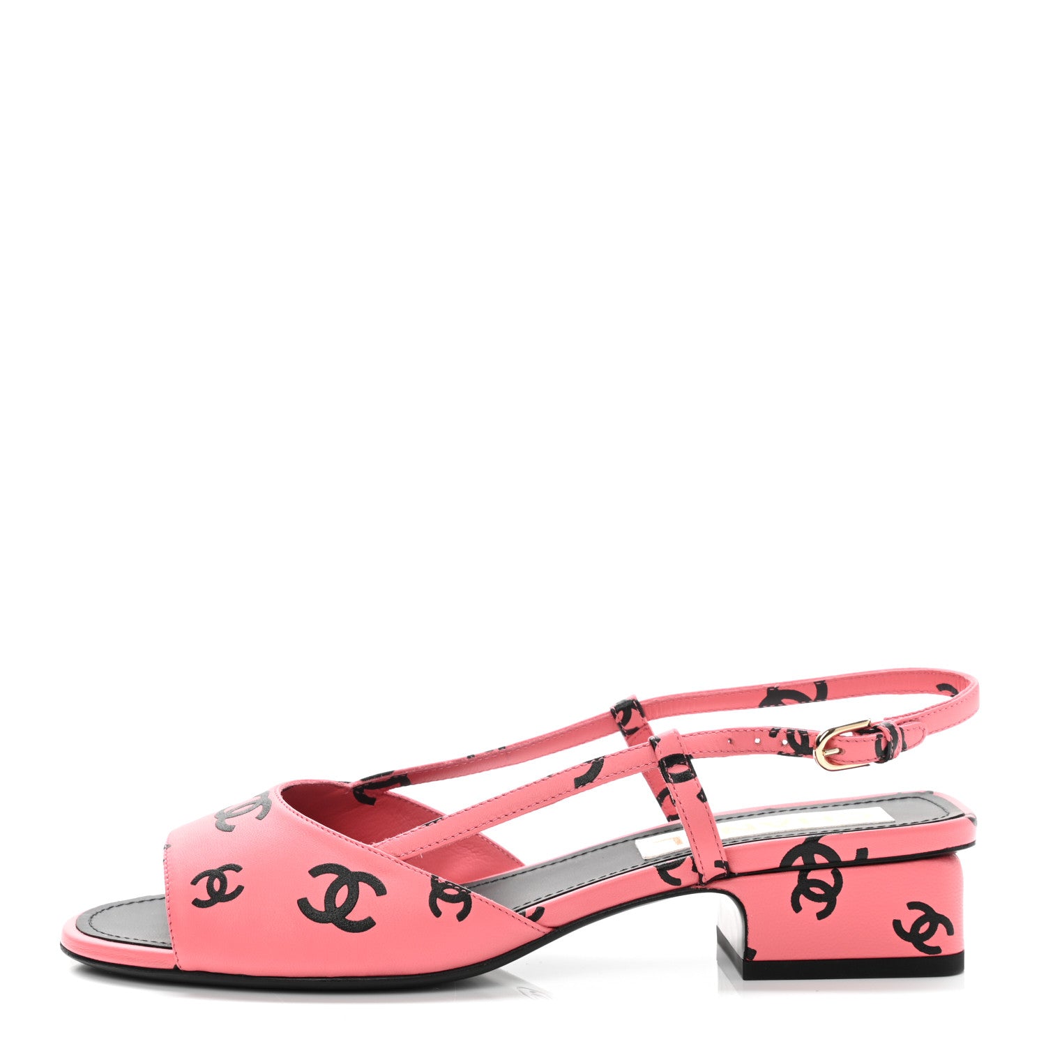 Chanel Printed Lambskin CC Slingback Sandals 39 Pink Black 1 of 9