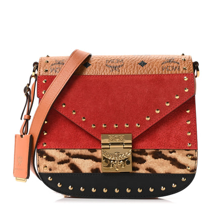 MCM Suede Calf Hair Visetos Patricia Crossbody Bag Cognac Multicolor 1 of 9