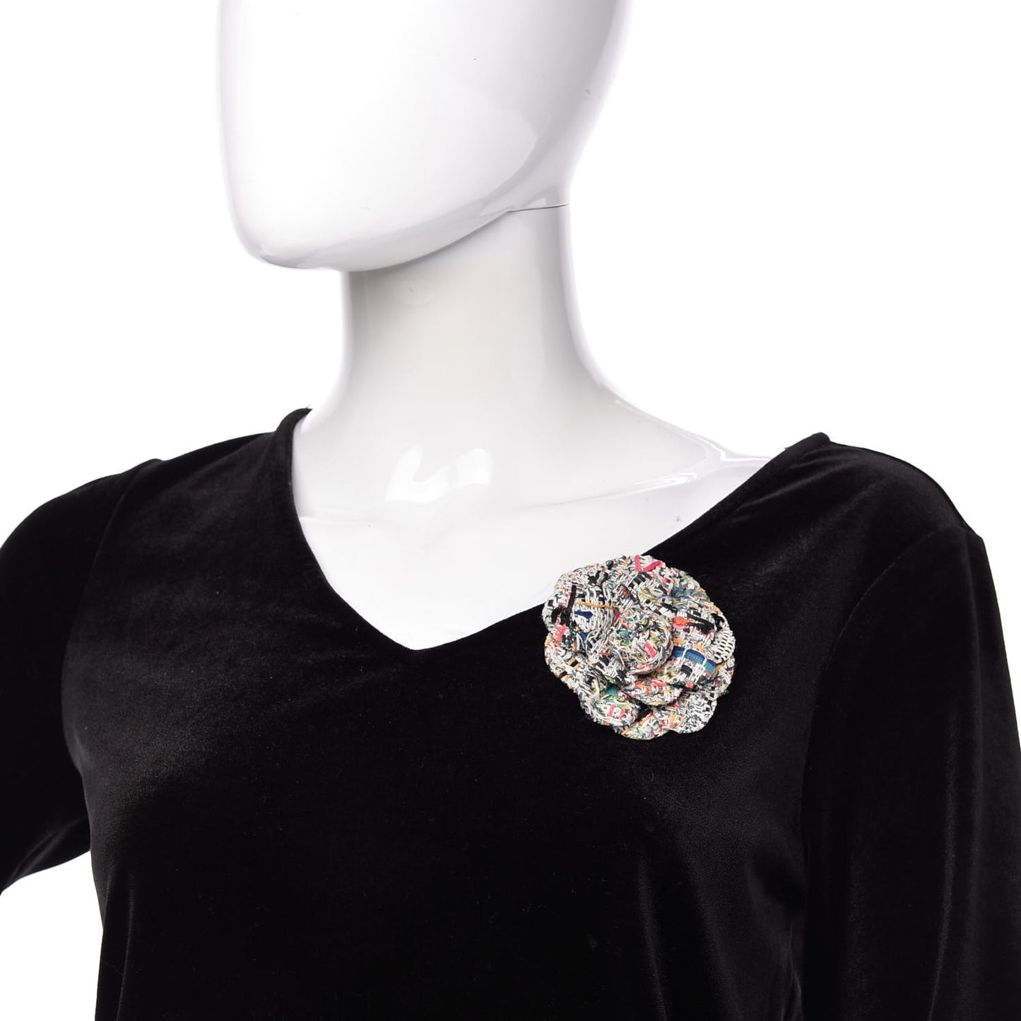 Tweed Camellia CC Pin Brooch Multicolor