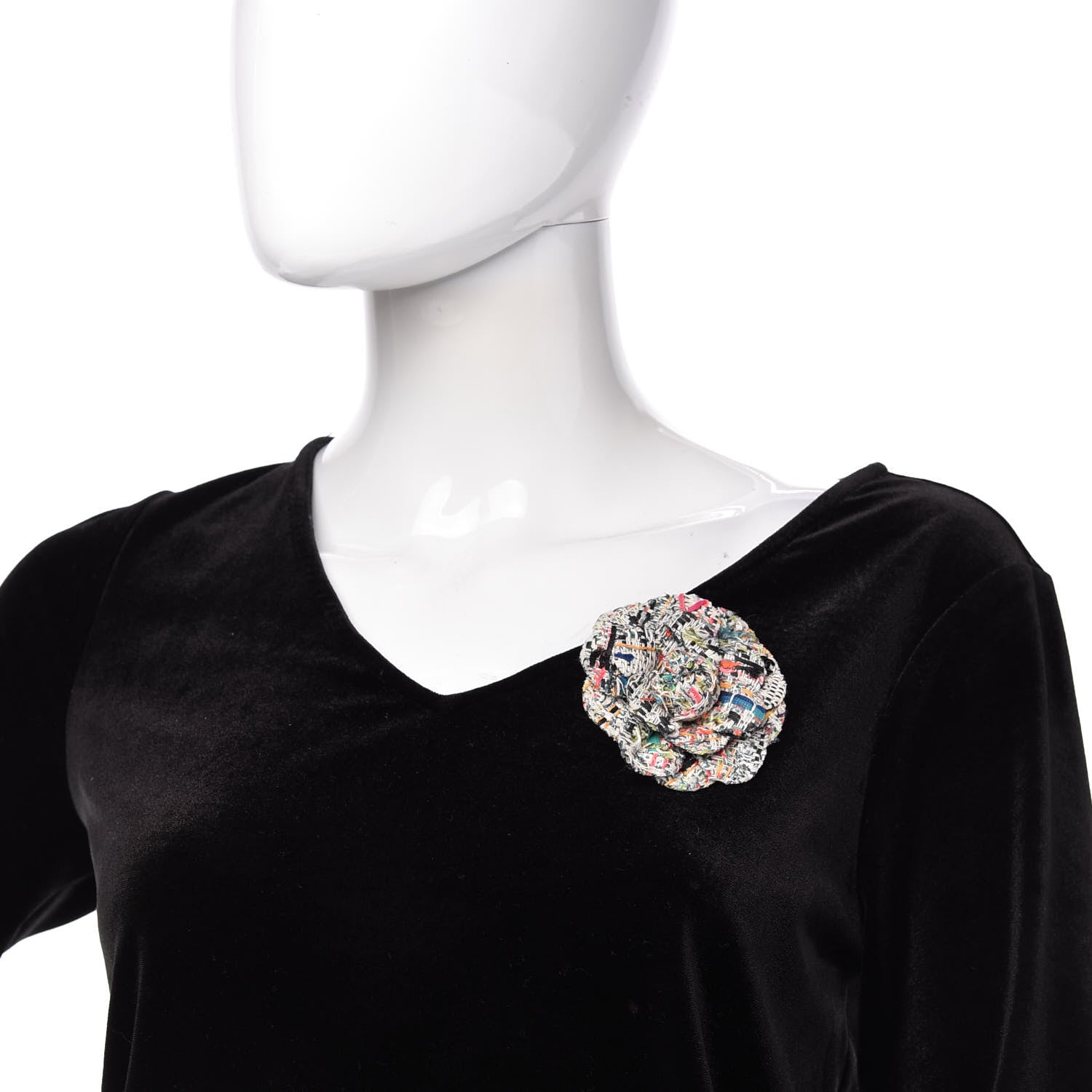 Chanel Tweed Camellia CC Pin Brooch Multicolor 2 of 4
