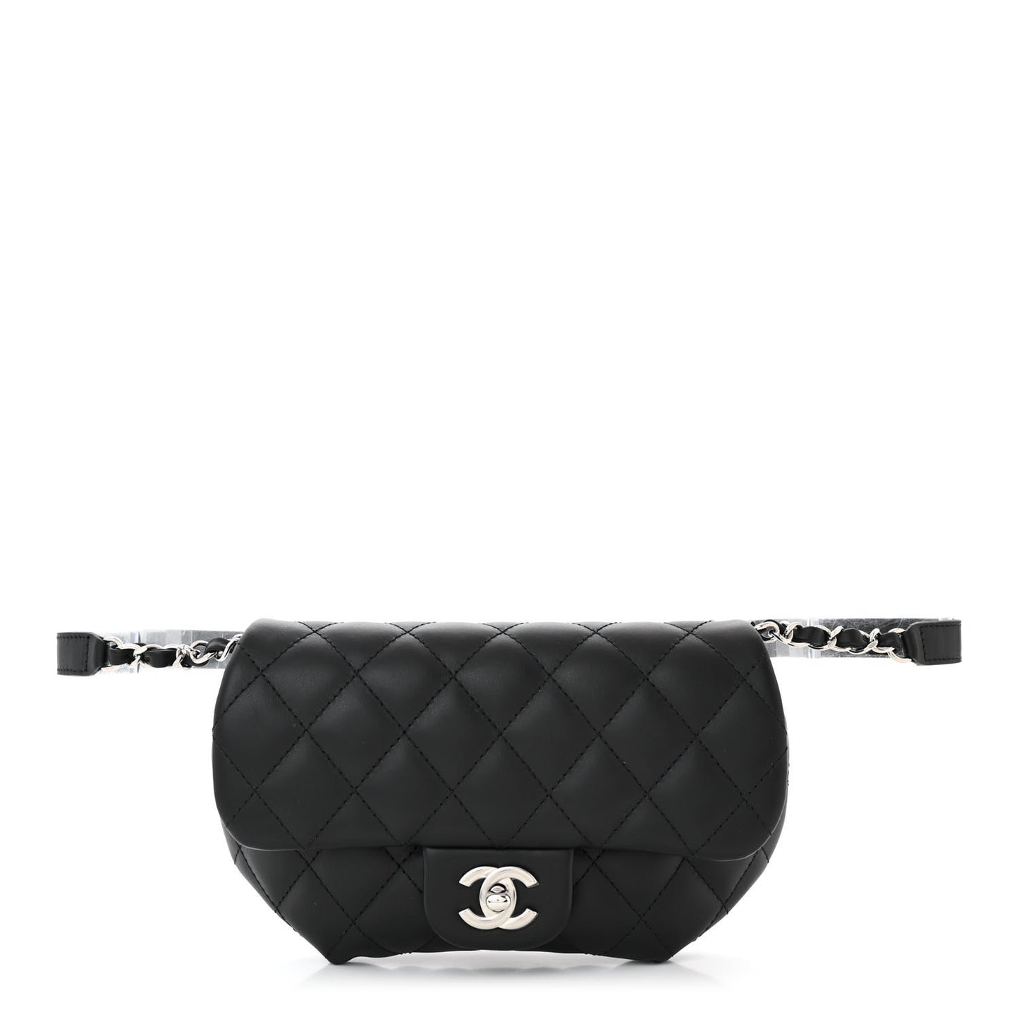 Calfskin Quilted CC Uniform Flap Belt Bag Black