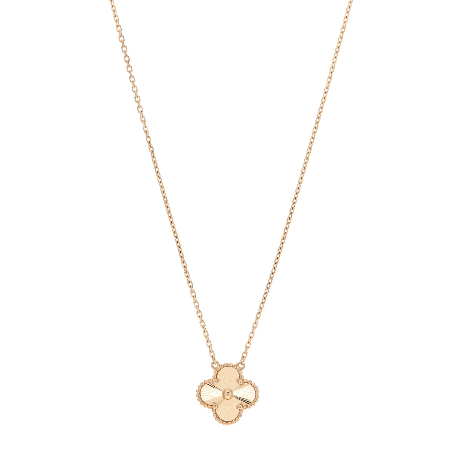 Van Cleef & Arpels 18K Yellow Gold Guilloche Vintage Alhambra Pendant Necklace 1 of 6