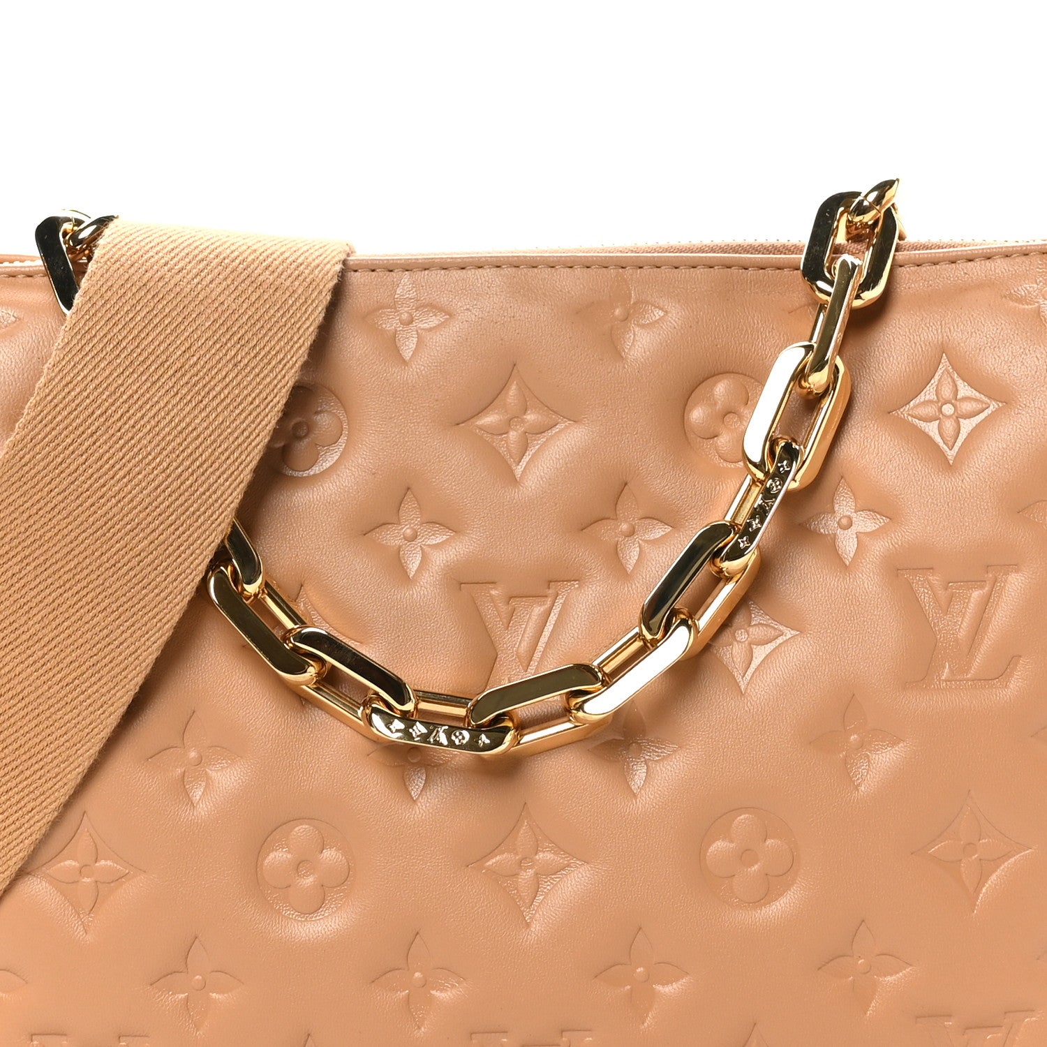 Louis Vuitton Lambskin Embossed Monogram Coussin PM Camel 7 of 9