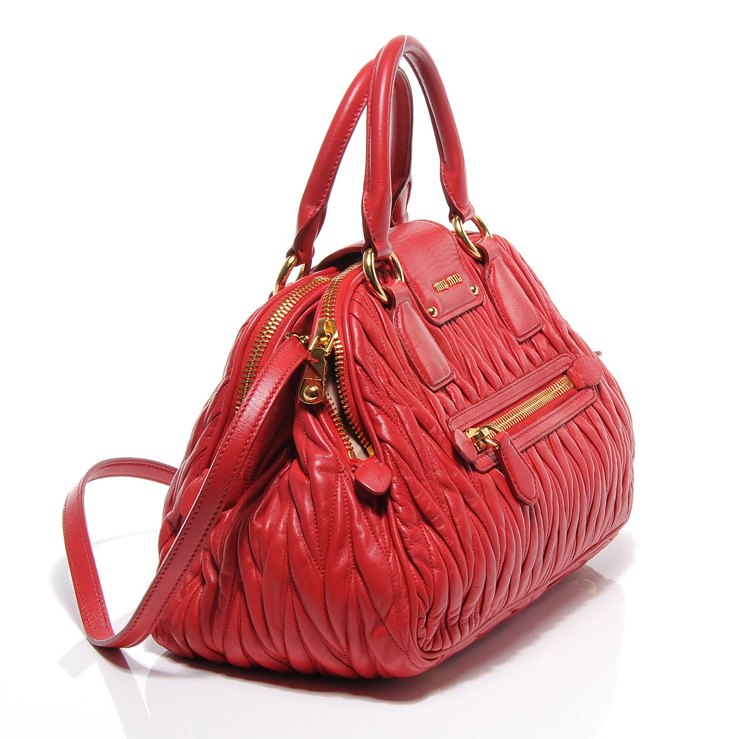 Miu Miu Leather Matelasse Bowler Red 3 of 9