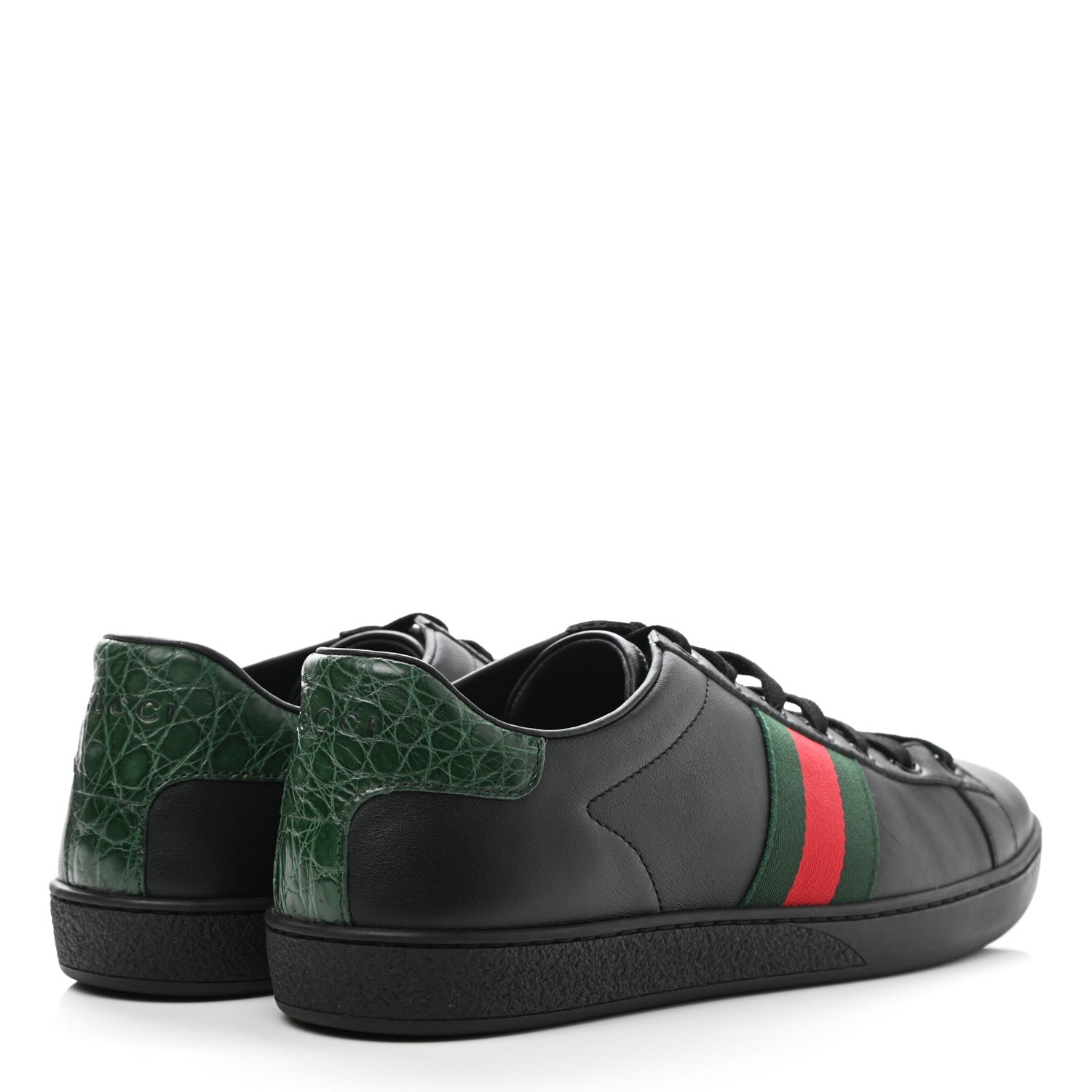 Gucci Calfskin Crocodile Web Ace Sneakers 39 Black 4 of 9