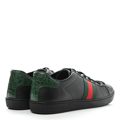 Gucci Calfskin Crocodile Web Ace Sneakers 39 Black 4 of 9