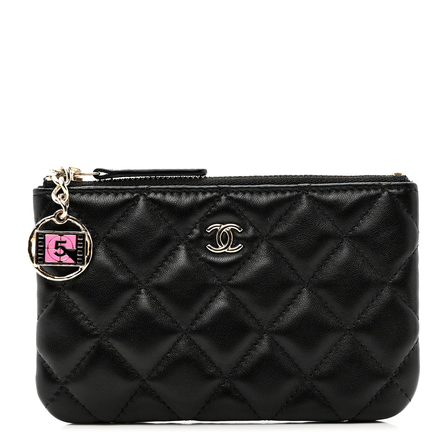 Lambskin Quilted Small No. 5 Cosmetic Case Black