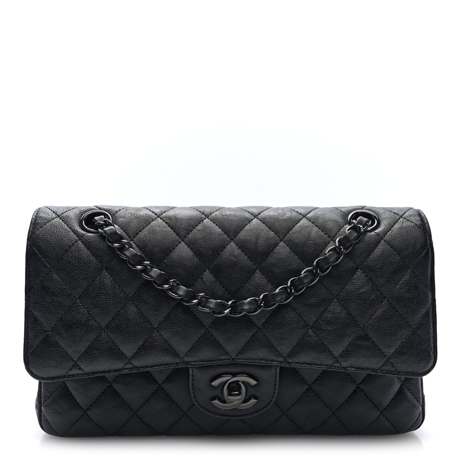 Chanel Crumpled Calfskin Quilted Medium Double Flap So Black 1 of 10