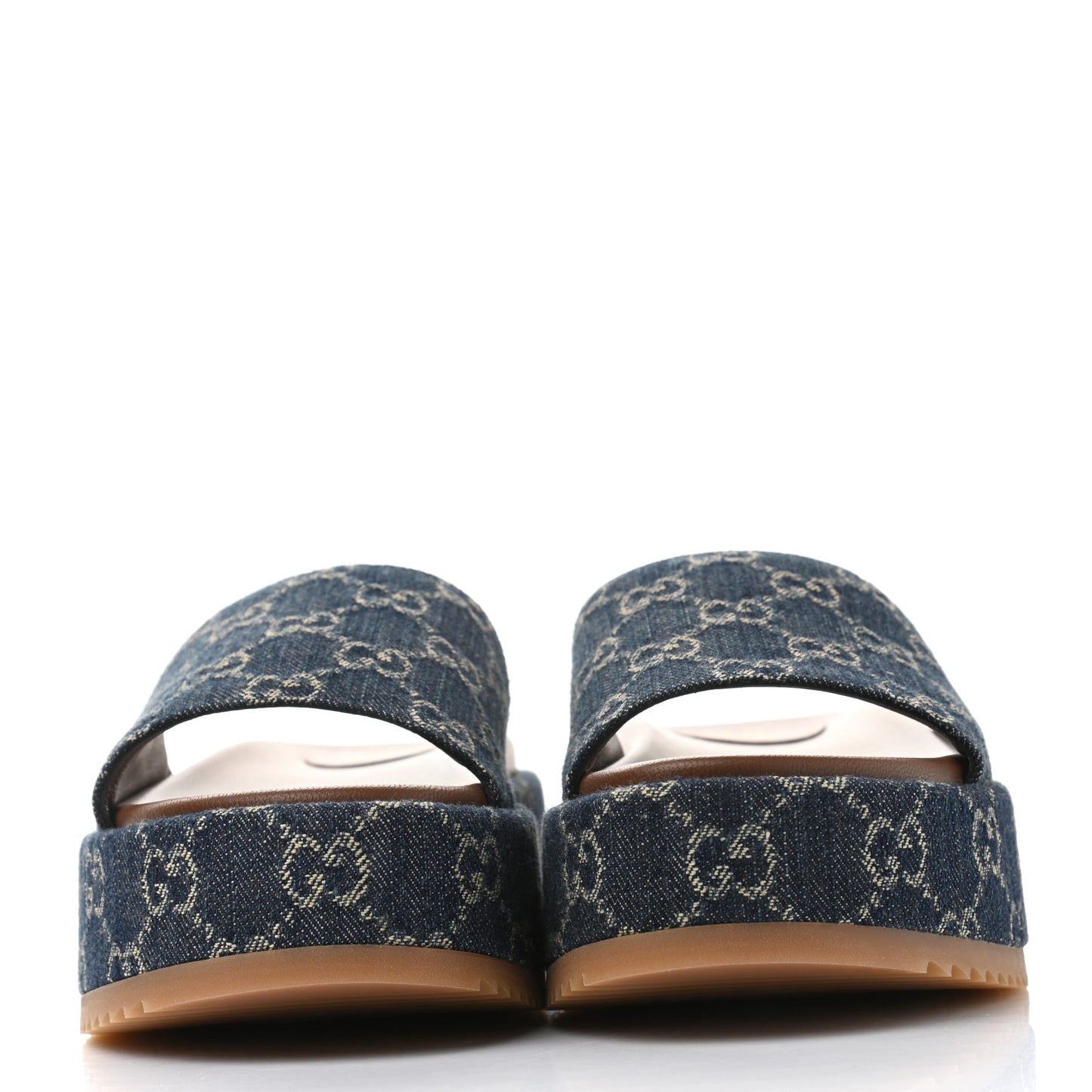 New Denim GG Monogram Angelina Platform 55mm Slide Sandals 36.5 Blue Tea