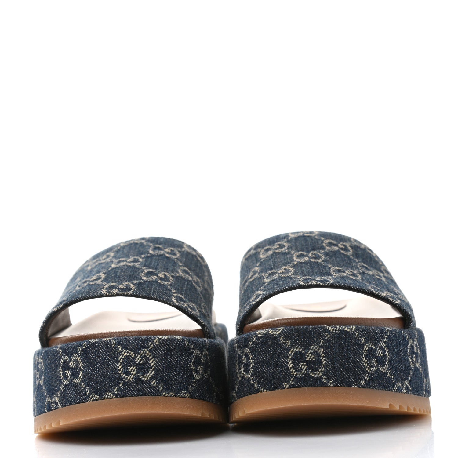 Gucci New Denim GG Monogram Angelina Platform 55mm Slide Sandals 36.5 Blue Tea 2 of 9