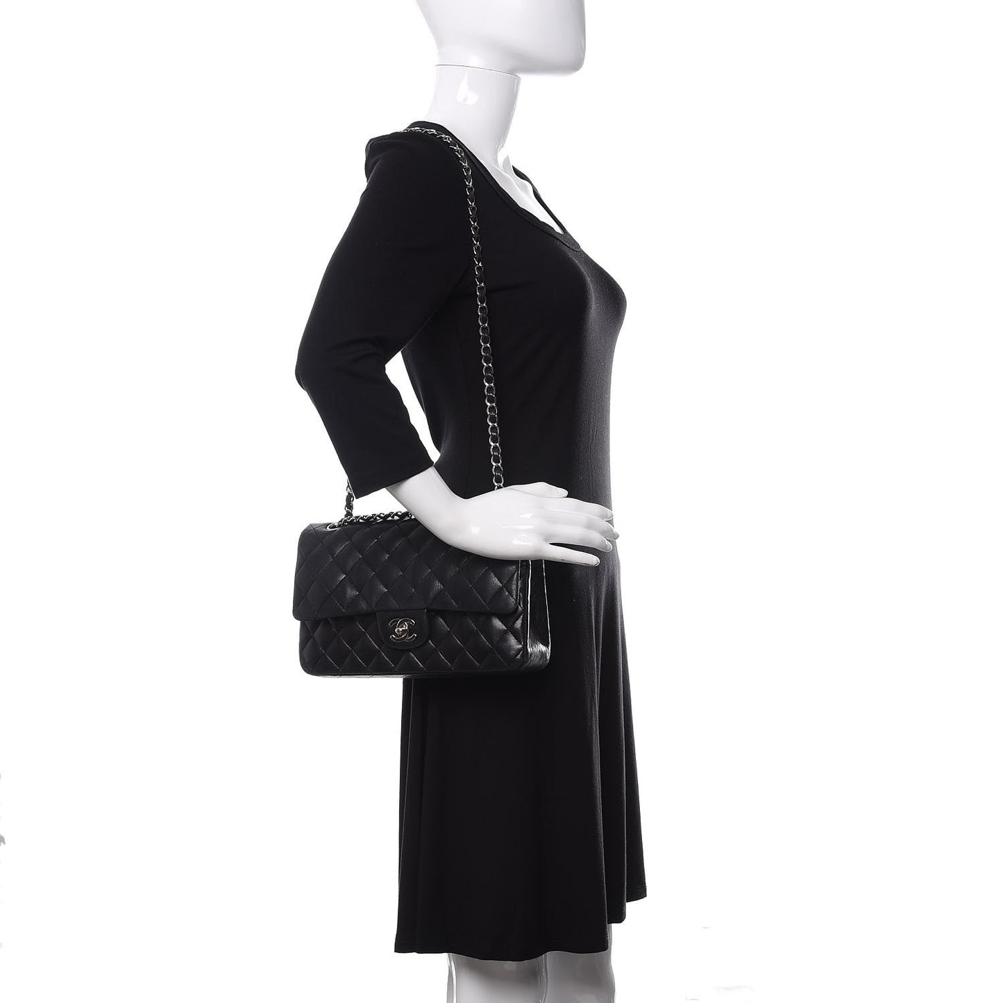 Lambskin Quilted Medium Double Flap Black
