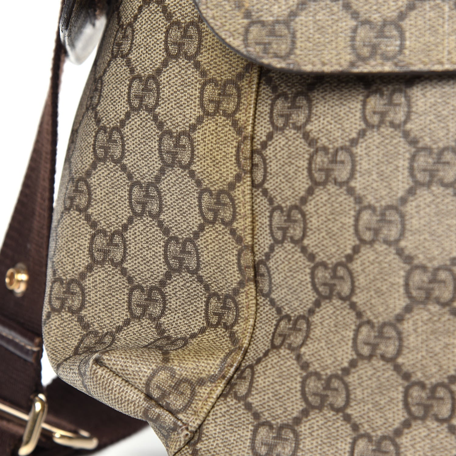Gucci GG Supreme Monogram Selleria Calfskin Messenger Diaper Bag Beige Ebony Cocoa Dark Chocolate 12 of 16