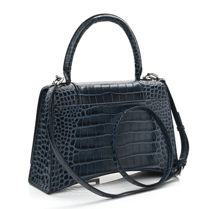 Balenciaga Shiny Calfskin Crocodile Embossed Medium Hourglass Top Handle Bag Denim Blue 3 of 13
