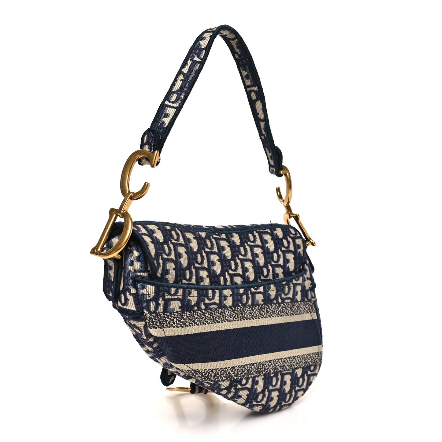 Oblique Embroidered Saddle Bag Blue