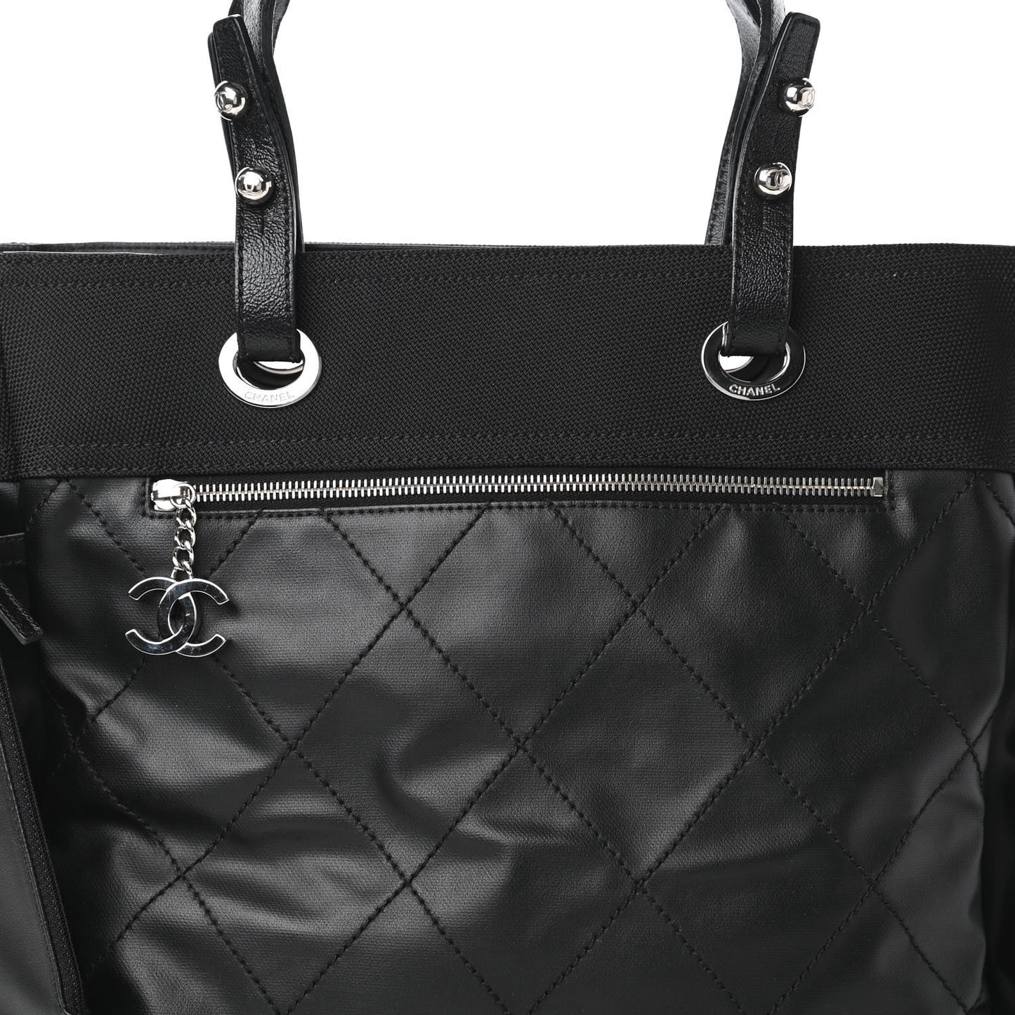 Coated Canvas Large Paris Biarritz Tote Black