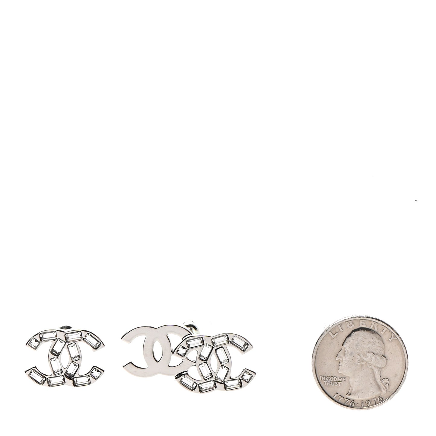 Baguette Crystal Double CC Earrings Silver