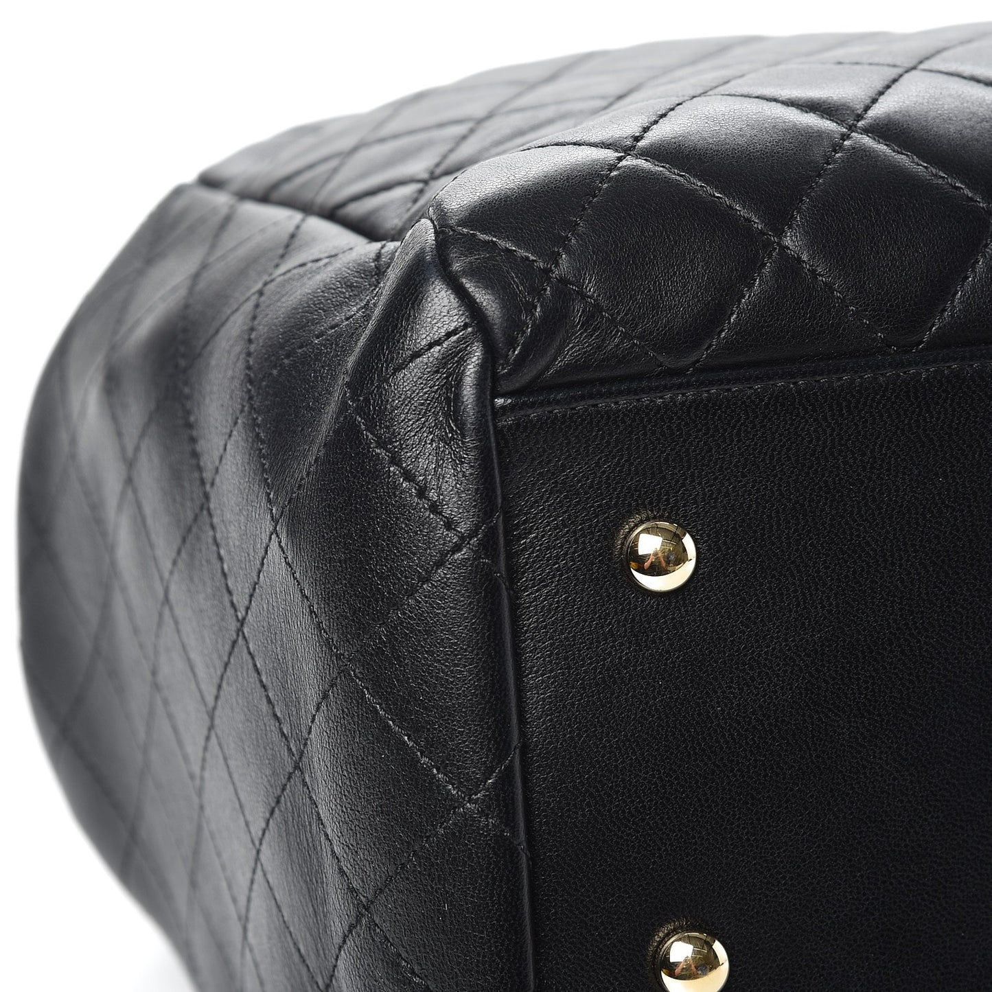 Lambskin Quilted Large Drawstring Bag Black
